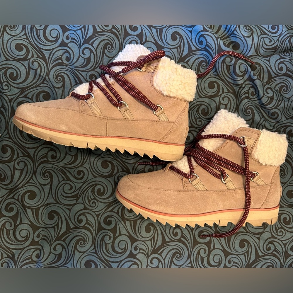 Sorel Harlow Lace Cozy Boots- Omega Taupe, Ancient Fossil